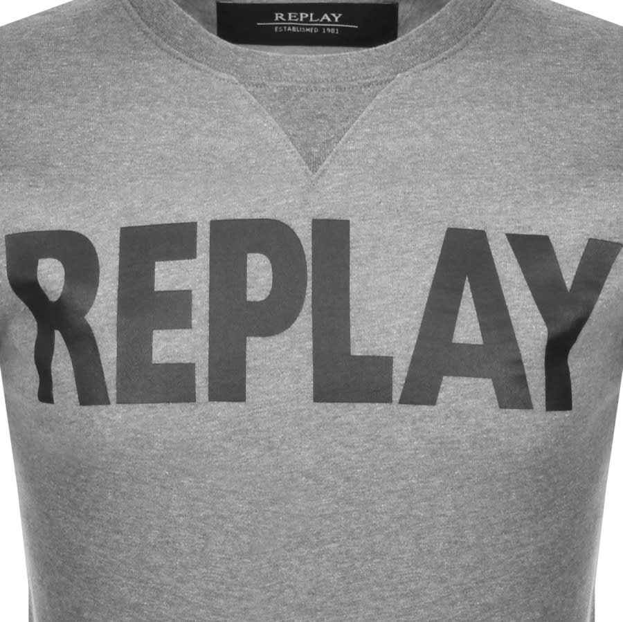 Alternative Image for ProductReplay Crew Neck Logo Sweatshirt Grey3